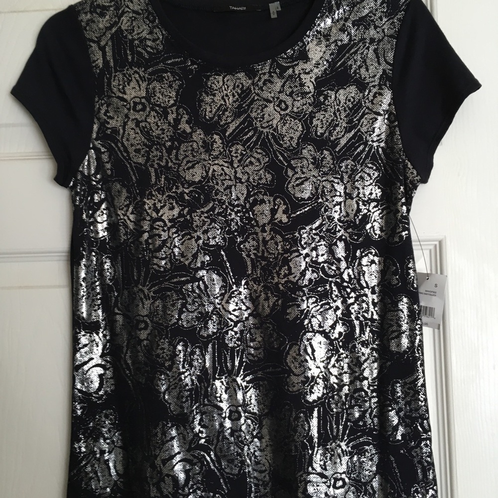 NWT Tahari top silver navy small